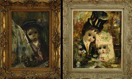 Appraisal: French School th Century Two Abstract Compositions with Dolls Oil