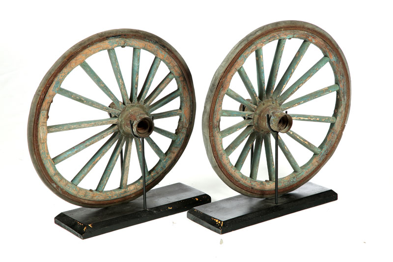 Appraisal: PAIR OF PAINTED WHEELS American th century wood and iron