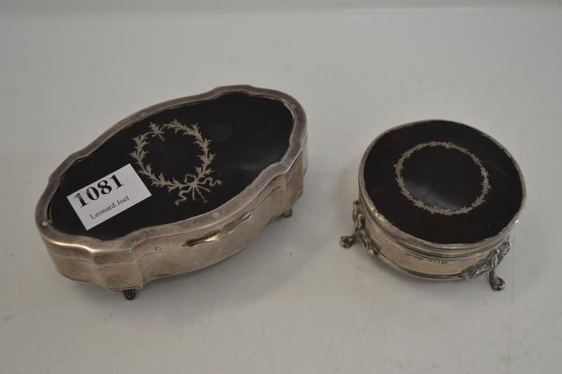 Appraisal: TWO TORTOISESHELL AND STERLING SILVER TRINKET BOXES A F