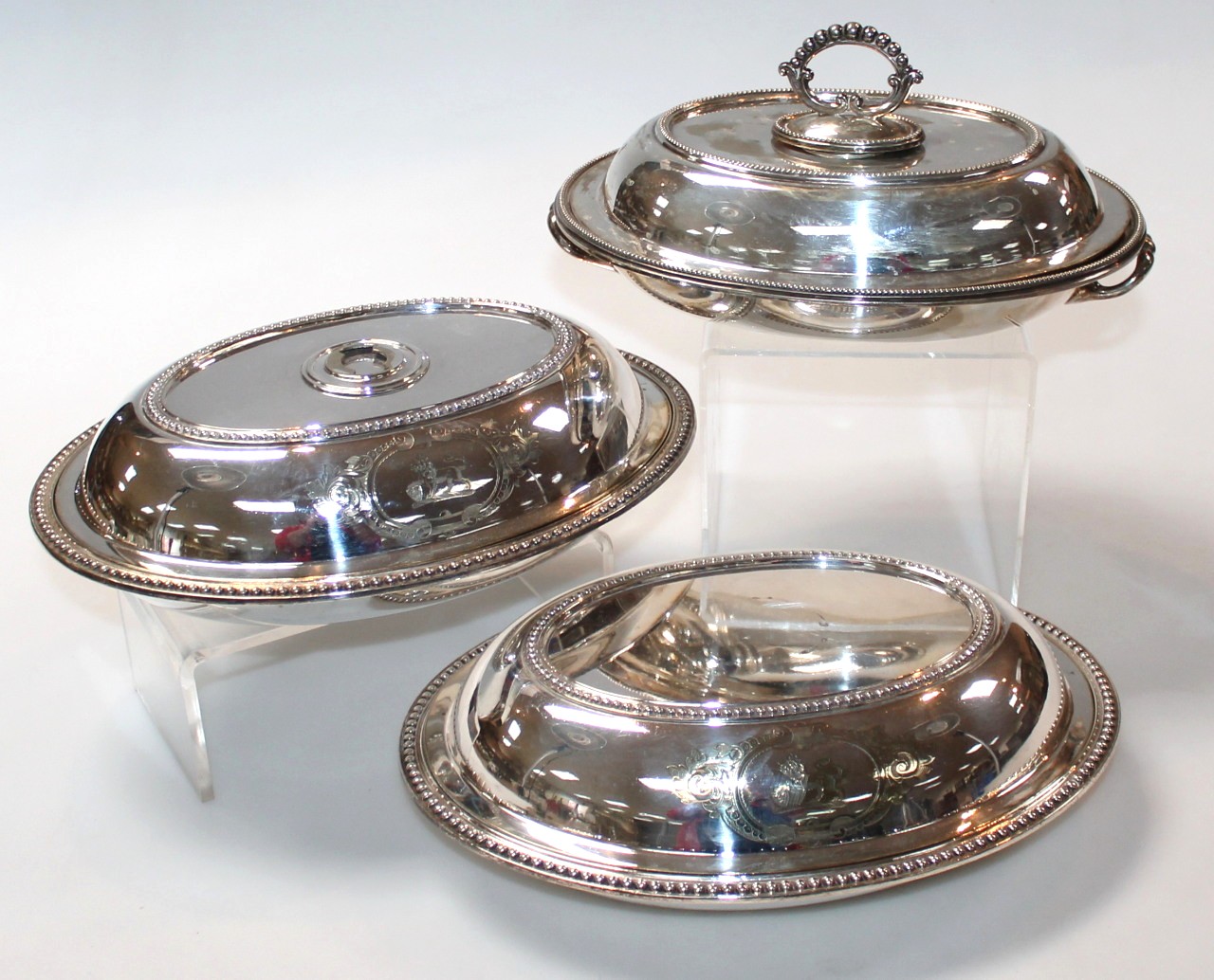 Appraisal: Three various early thC silver plated entree dishes each of