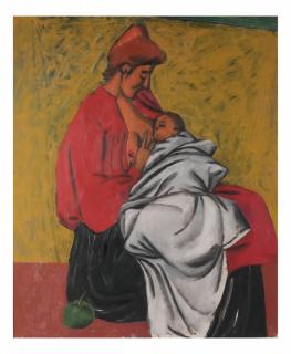 Appraisal: Mother and Child Oil on Canvas Gilt framed oil on