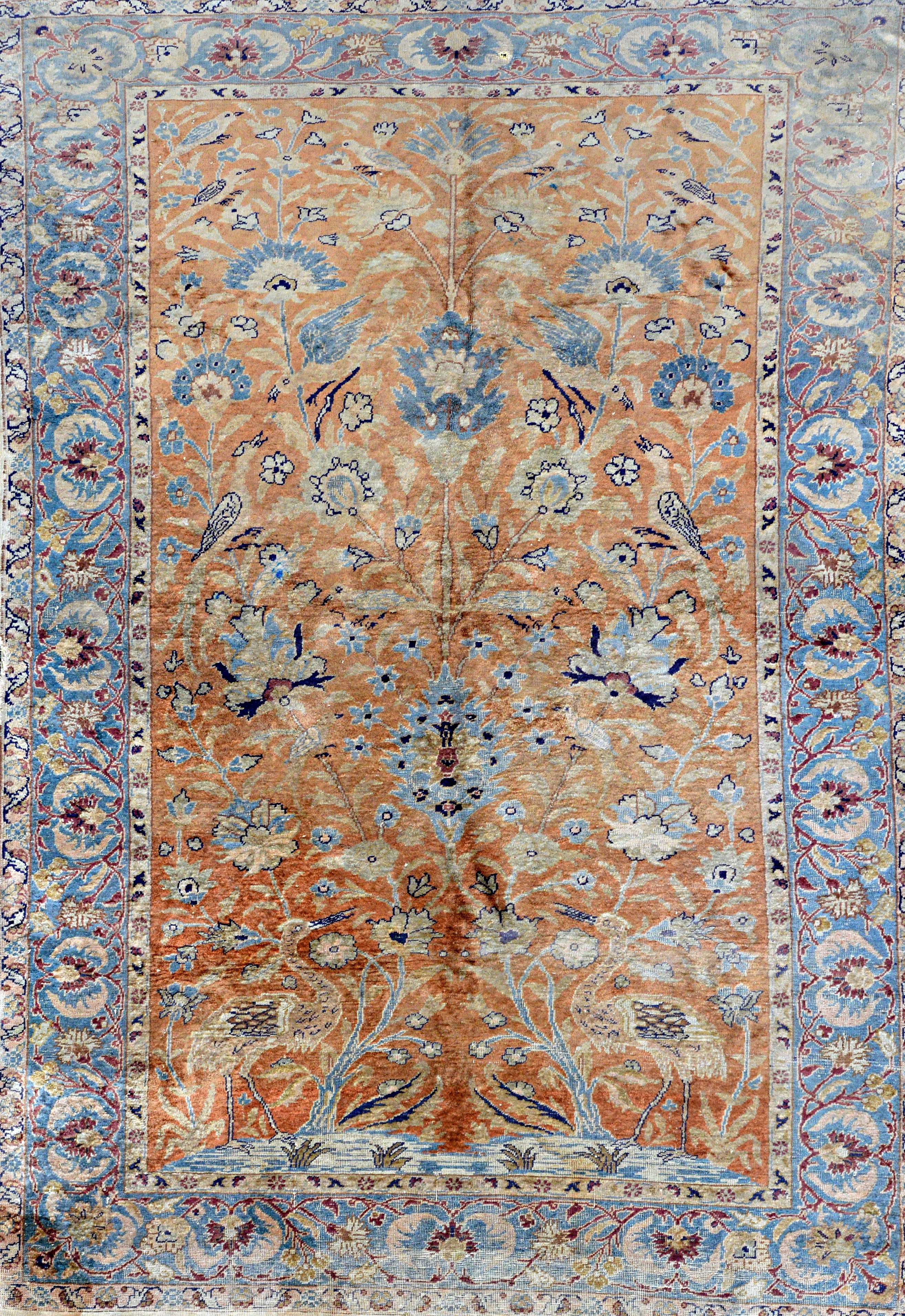 Appraisal: A silk Tabriz Tree of Life rug Persian the tan