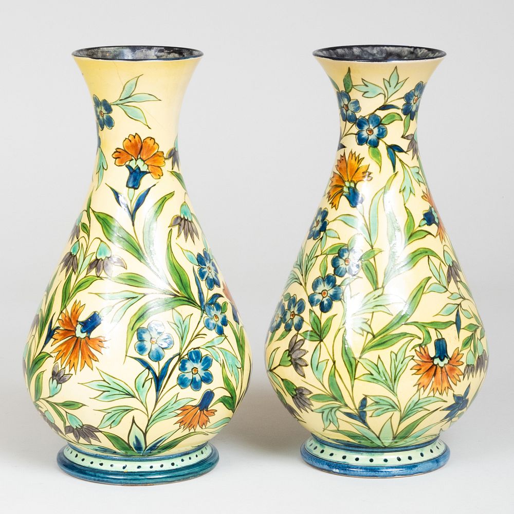 Appraisal: Pair of Lambeth Doulton Glazed Vases Impressed mark 'W' and