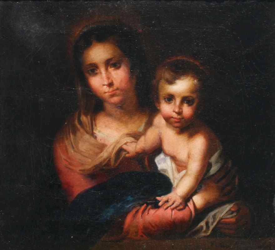 Appraisal: EARLY OIL ON CANVAS OF MADONNA AND CHILD '' x