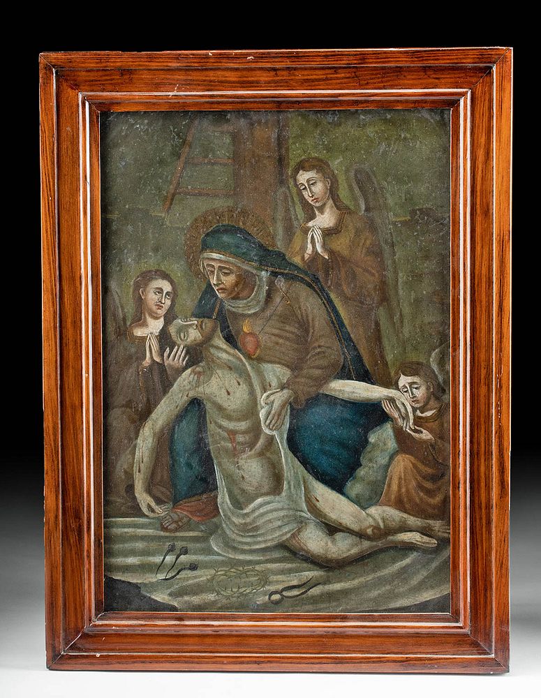 Appraisal: Framed Antique Mexican Tin Retablo Lamentation Pieta Latin America Mexico