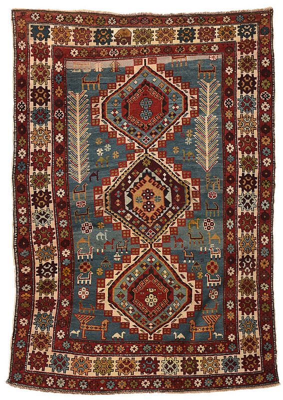 Appraisal: Shirvan Rug Caucasus circa three central diamond shaped medallions on