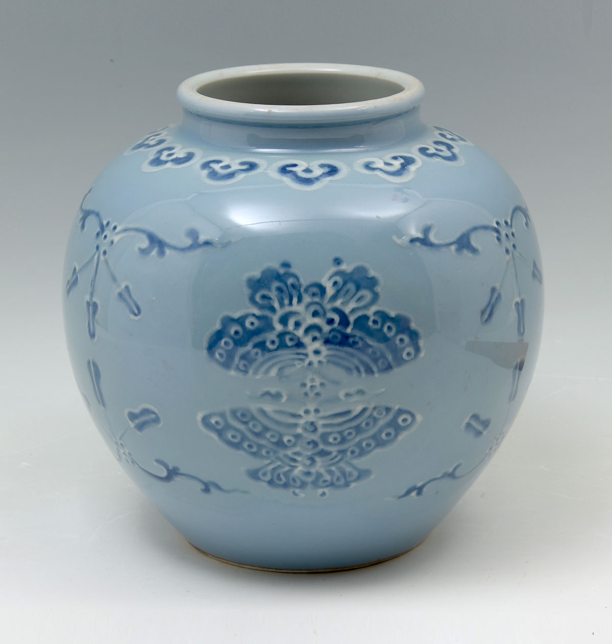 Appraisal: BLUE GLAZED CHINESE BUTTERFLY VASE Chinese ovoid vase having a