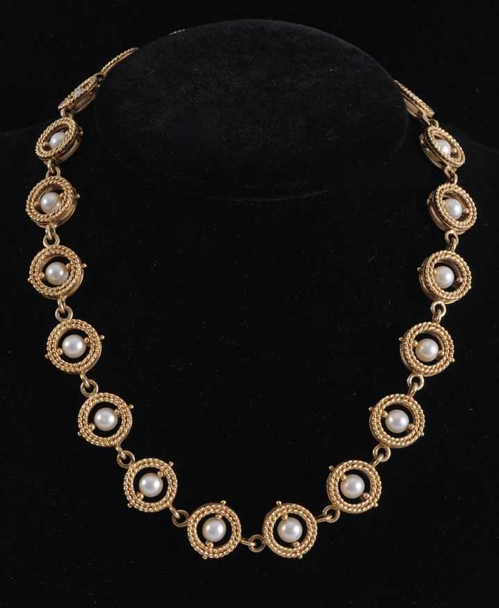 Appraisal: GOLD AND PEARL NECKLACE Stamped k oz