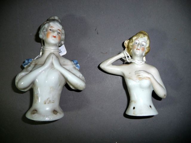 Appraisal: Two German Art Deco half dolls with moulded powdered wigs