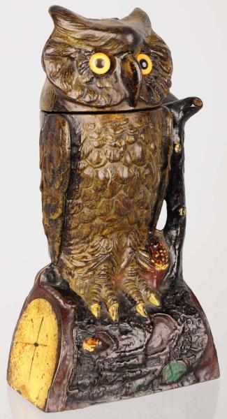 Appraisal: Cast Iron Owl Turns Head Mechanical Bank Manufactured by J