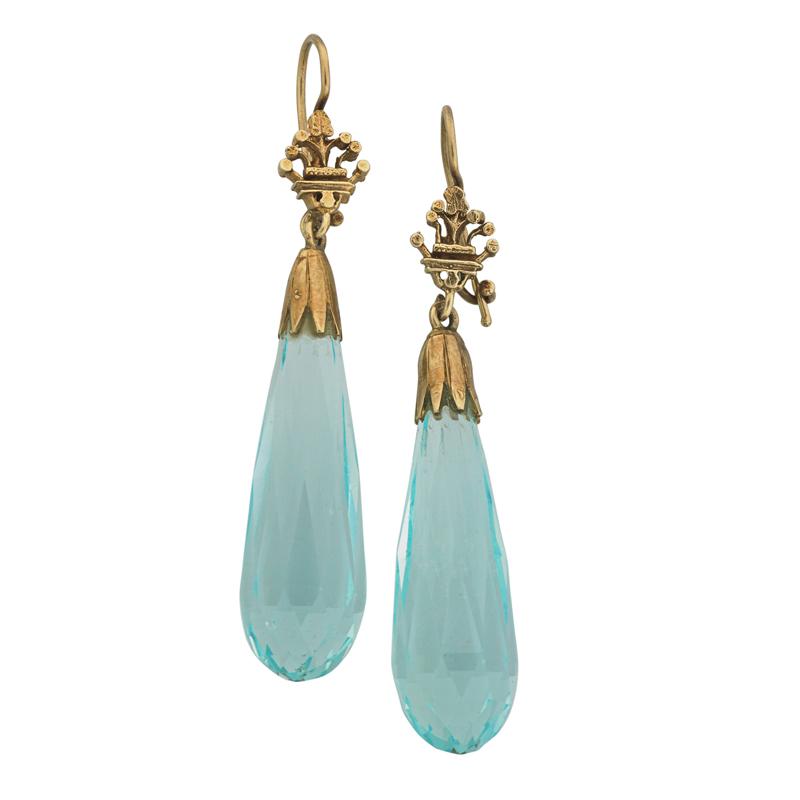 Appraisal: AQUAMARINE BRIOLETTE K GOLD PENDANT EARRINGS Faceted briolette shaped aquamarines