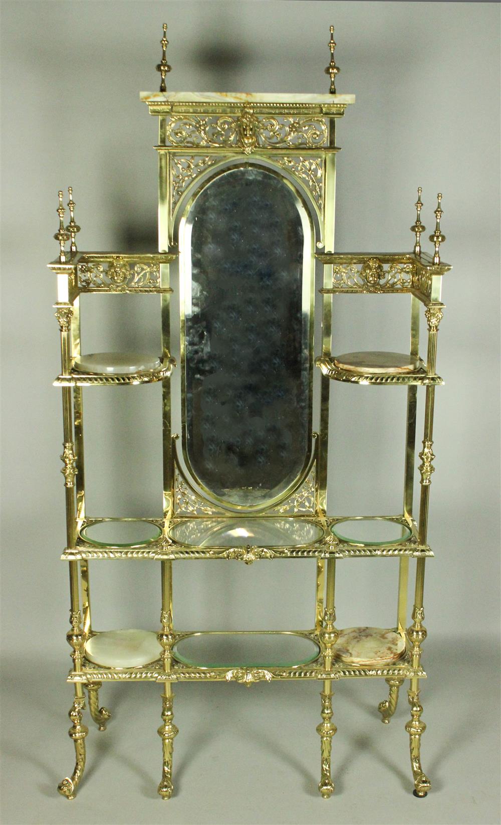 Appraisal: RENAISSANCE REVIVAL MARBLE BRASS GLASS ETAGERE having a brass frame