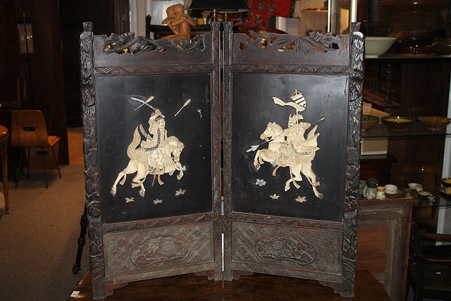 Appraisal: A CHINESE TWO FOLD SCREEN with inlaid decoration together with