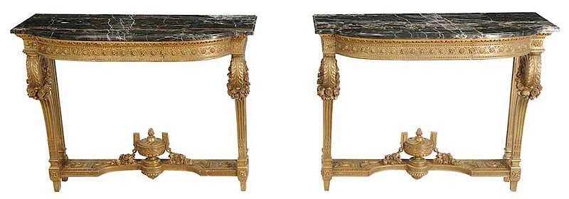 Appraisal: Pair Louis XVI Style Gilt Wood Consoles French late th