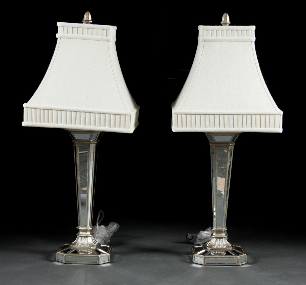 Appraisal: Pair of contemporary mirrored panel lamps with square-forms shades in