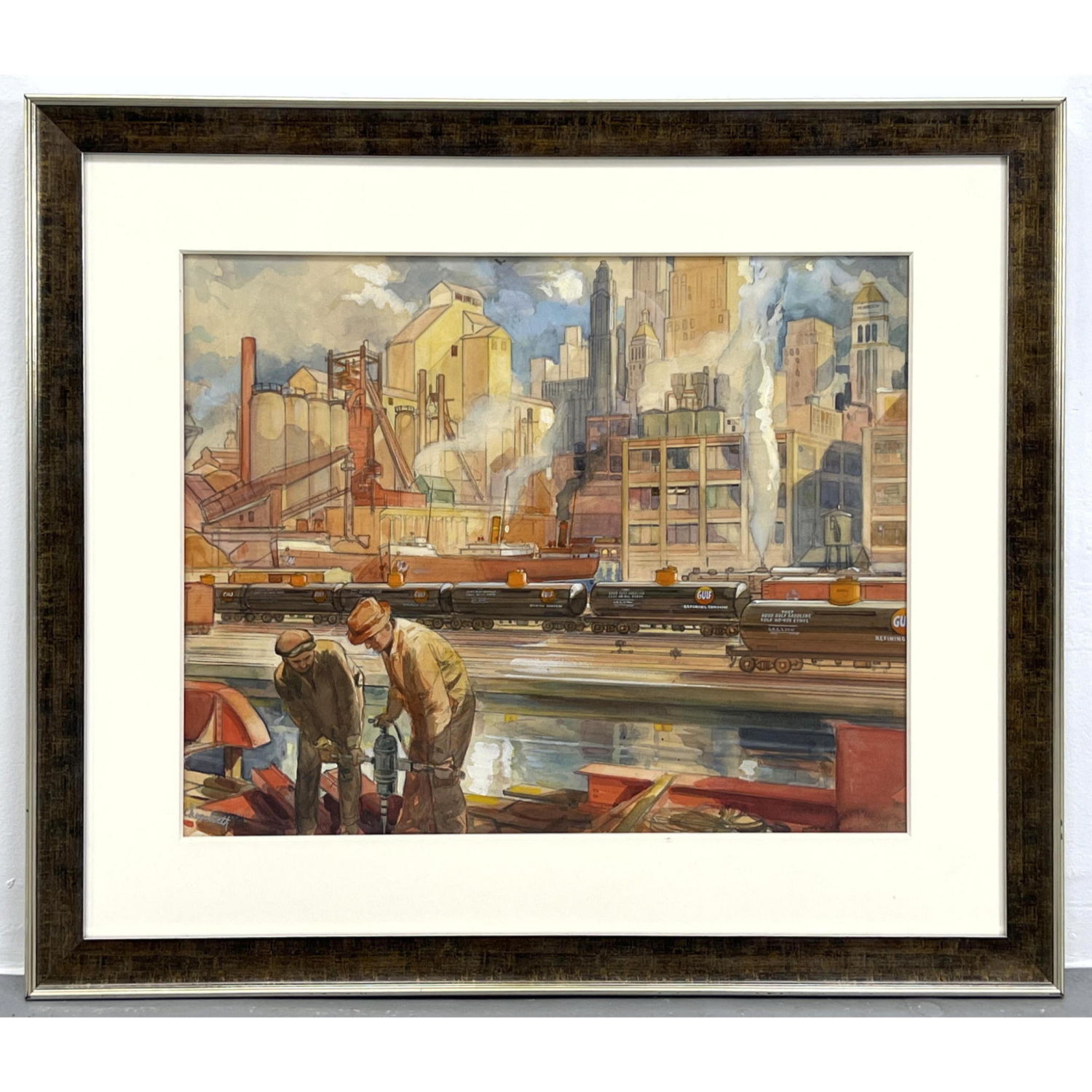 Appraisal: Chenoweth Watercolor Painting - Gulf Refinery Advertisement Illustration Framed under