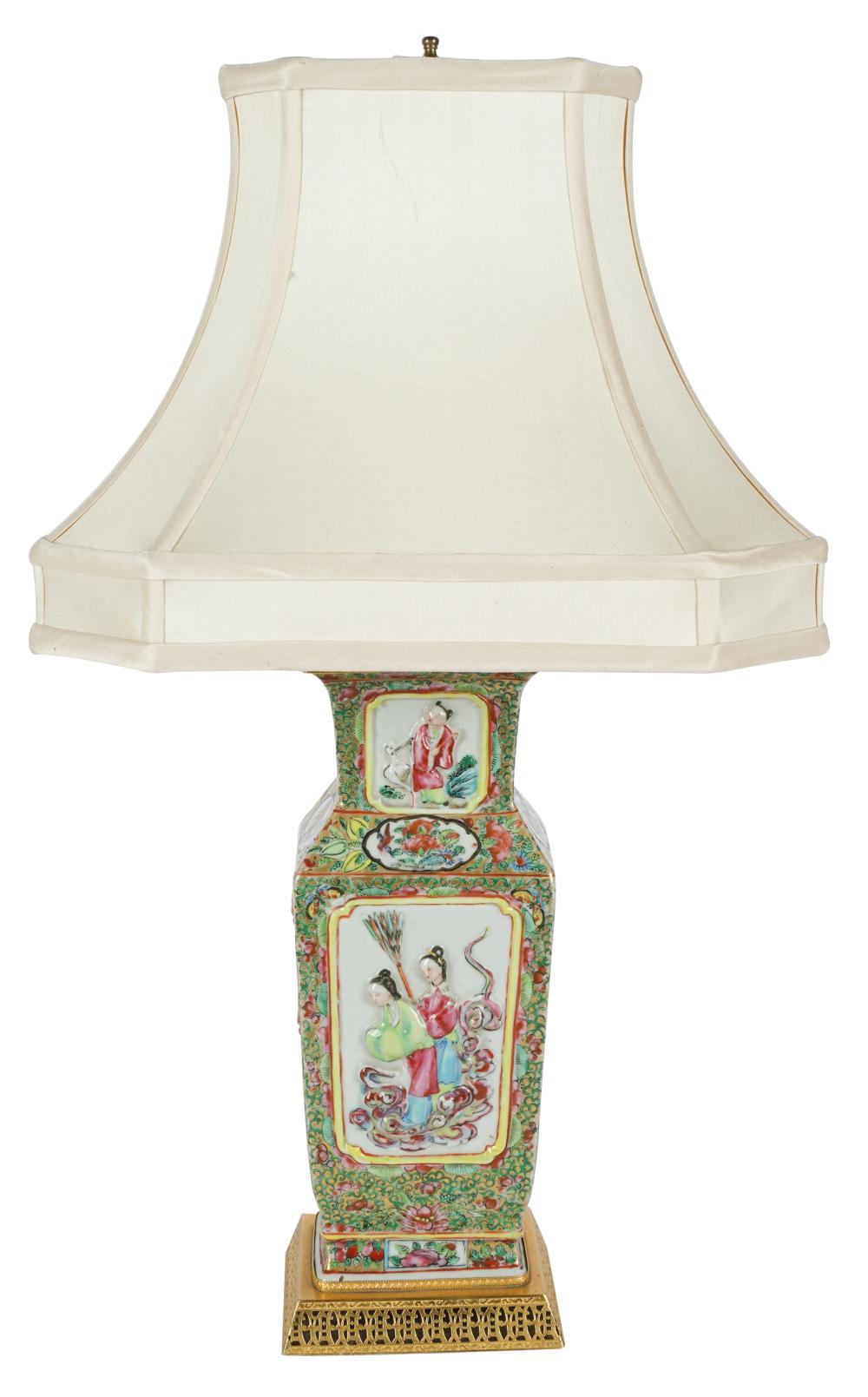 Appraisal: CHINESE CANTON FAMILLE ROSE PORCELAIN VASEmounted as a table lamp