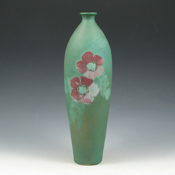 Appraisal: Radford Velvety vase with slender form and delicate rose motif