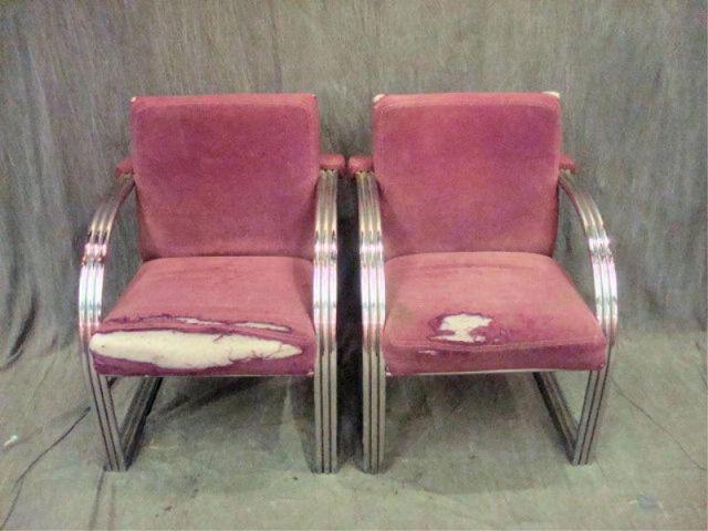 Appraisal: Pair of Midcentury Chrome Purple Upholstered Chairs As is-torn upholstery