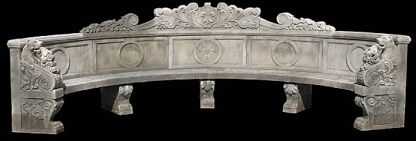 Appraisal: An Italian Renaissance style limestone garden bench The semi-circular bench