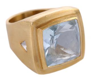 Appraisal: kt Aquamarine Diamond Ring by Deborah Mars one square cushion