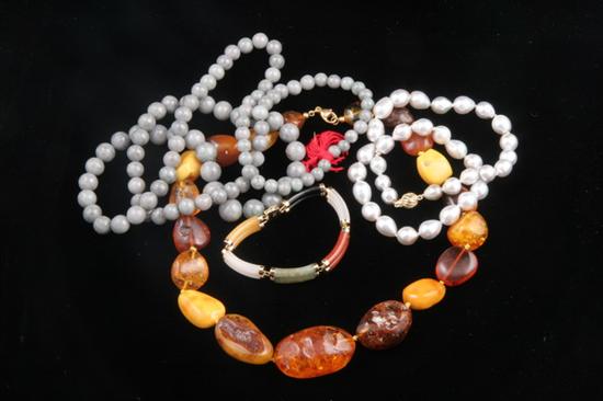 Appraisal: FOUR ASSORTED ITEMS COLORED GEMSTONE JEWELRY Including Chinese yellow gold