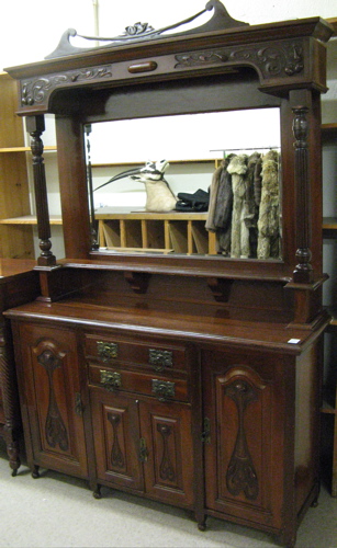 Appraisal: ART NOUVEAU MAHOGANY SIDEBOARD English early th century in two