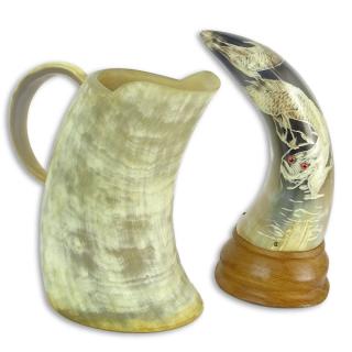 Appraisal: Two Pieces Vintage Carved Horn Two Pieces Vintage Carved Horn