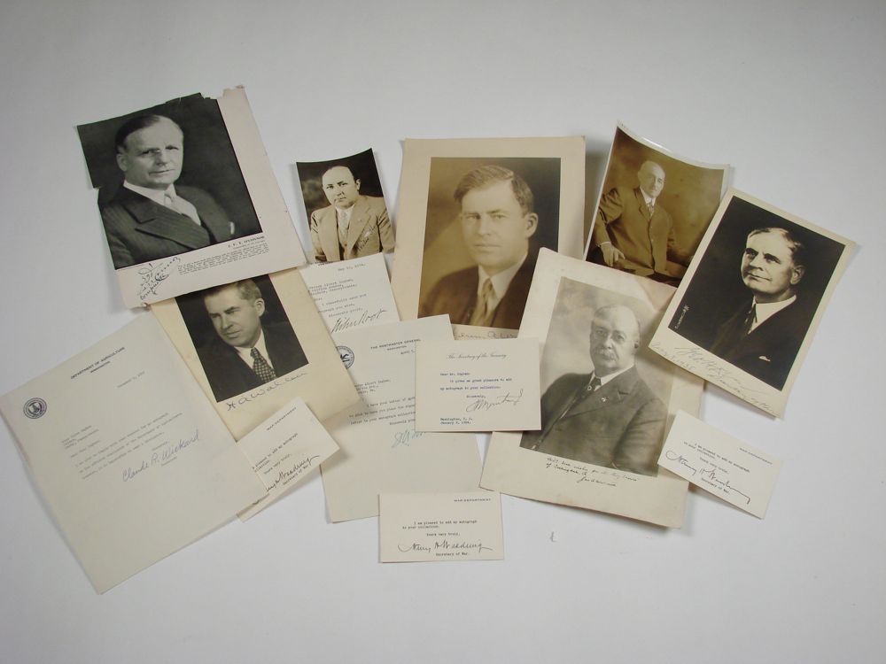 Appraisal: COLLECTION OF PRESIDENTIAL CABINET PHOTOGRAPHS AND LETTERS s and sConsisting