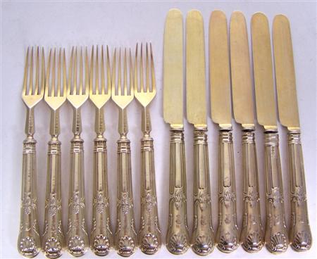 Appraisal: A set of silver gilt fruit knives and forks various