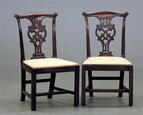 Appraisal: Pair Chippendale style carved mahogany side chairs first half th