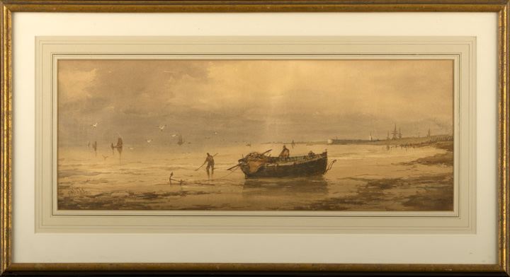 Appraisal: Richard Henry Nibbs British - Fishermen at Dawn watercolor signed