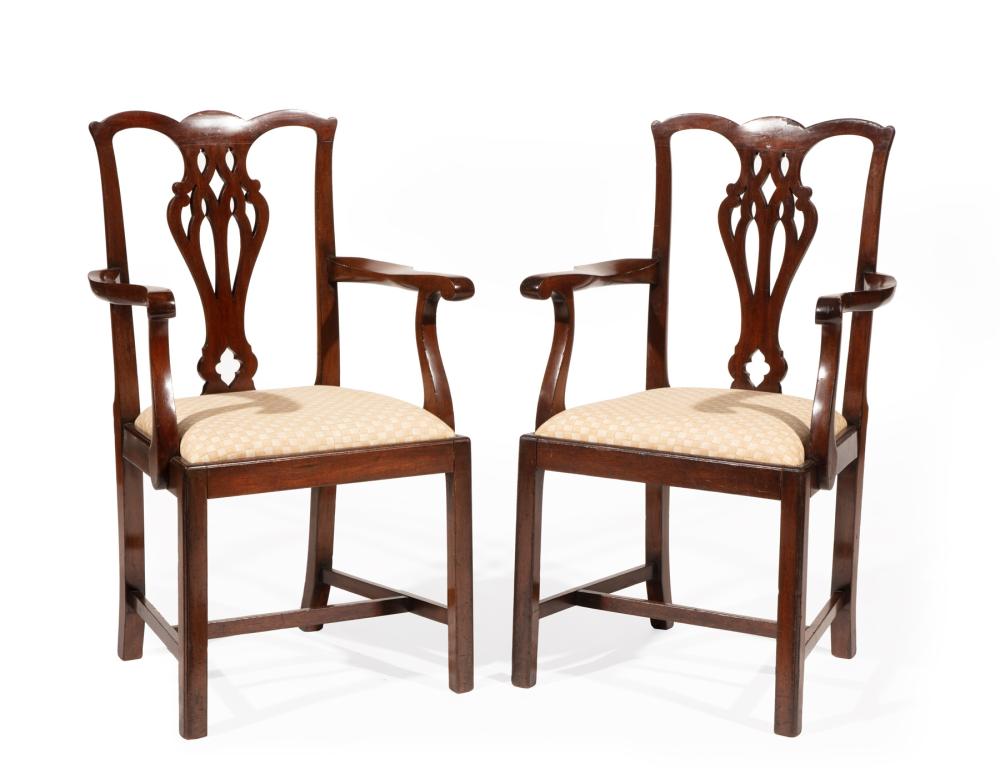 Appraisal: PAIR OF CHIPPENDALE-STYLE MAHOGANY ARMCHAIRSPair of Antique Chippendale-Style Mahogany Armchairs