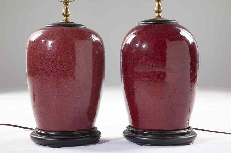 Appraisal: Pair Chinese Porcelain Sang de Bouefvases mounted as table lamps