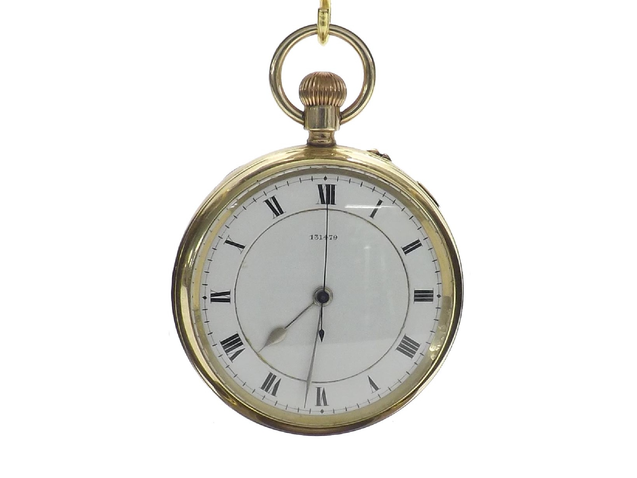 Appraisal: Gold plated centre second chronograph lever pocket watch unsigned three-quarter