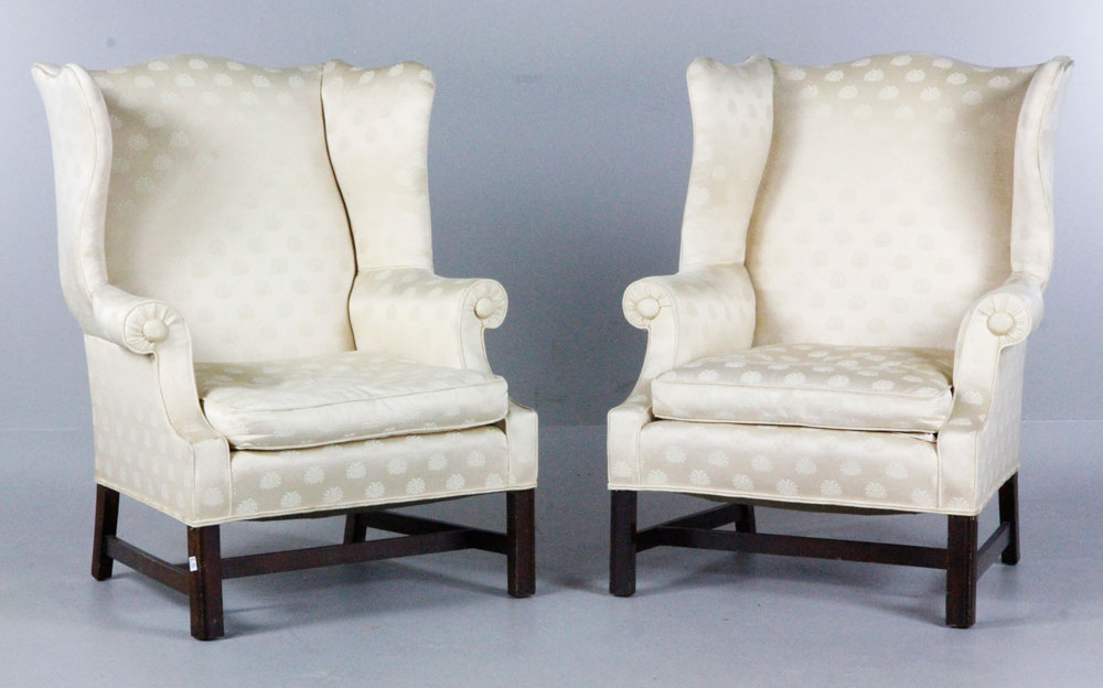 Appraisal: - th C Pair of Chippendale Style Wing Chairs th