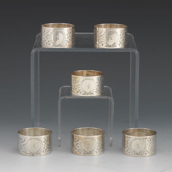 Appraisal: SIX VICTORIAN STERLING SILVER NAPKIN RINGS SHEFFIELD BY JAMES DIXON