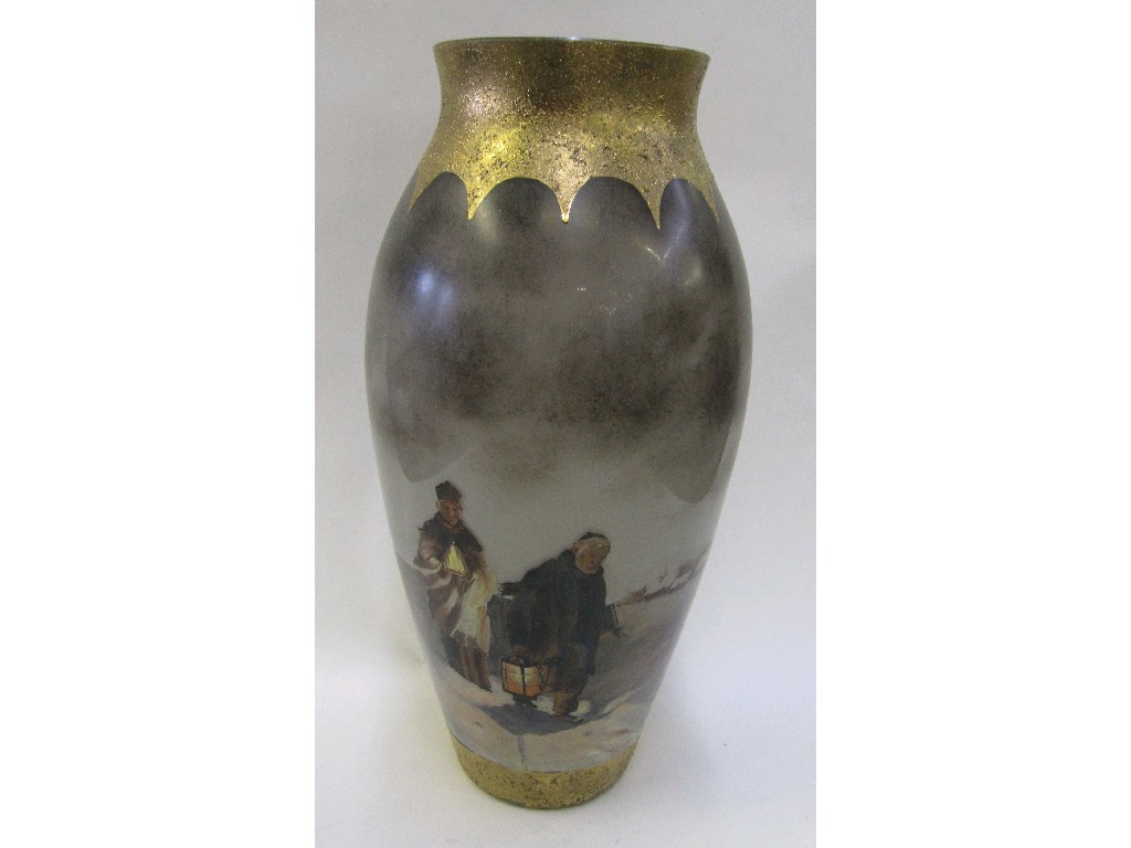 Appraisal: Continental handpainted glass vase decorated with two figures label to