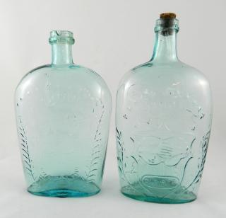 Appraisal: Flasks- Clasped hands aqua quart- Clasped hands and oval panel