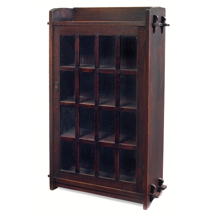 Appraisal: Gustav Stickley bookcase desirable form single mitered mullion door with