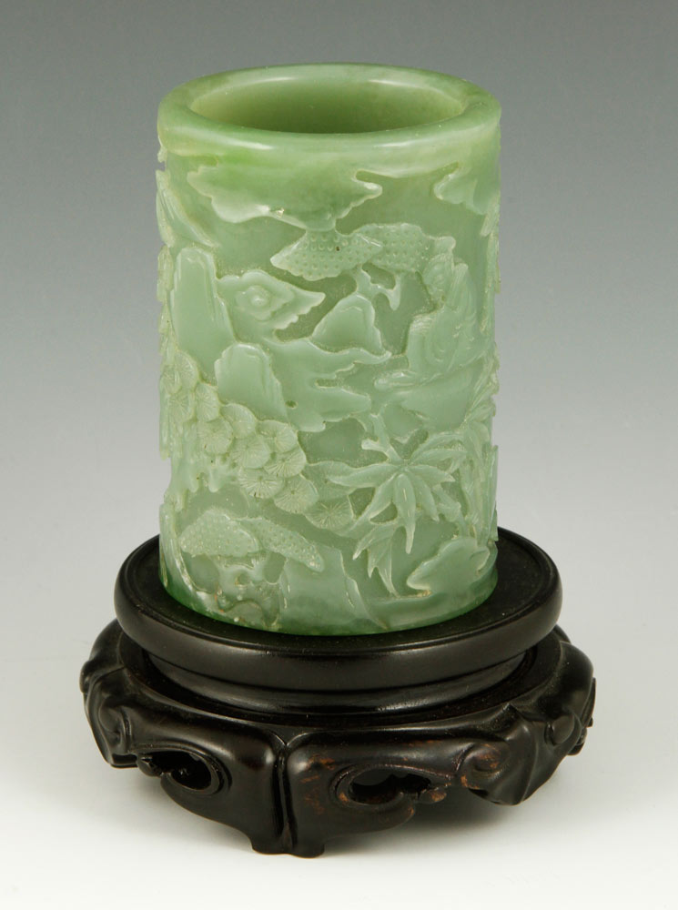 Appraisal: - Chinese Carved Jade Brush Pot Chinese brush pot carved