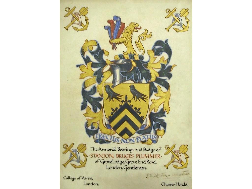 Appraisal: Four original hand illuminated Heraldic armorials issued by the College