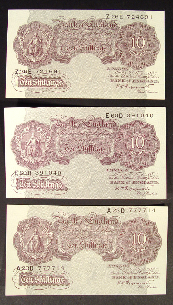 Appraisal: Three Bank of England ten shilling notes signed Peppiatt no