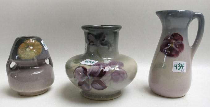 Appraisal: THREE PIECES OF WELLER ETNA POTTERY the first a vase