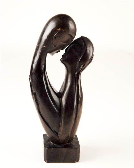 Appraisal: Carved Mahogany African Sculpture of Embracing Figures H W D