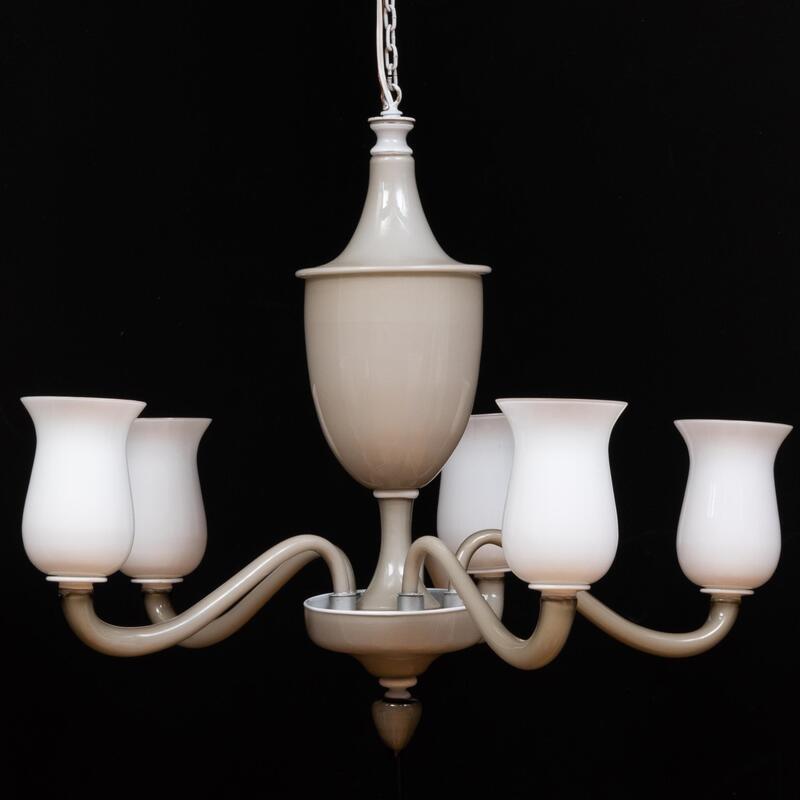 Appraisal: Modern Opaque Grey Glass Five-Light Chandelier x in diam Condition