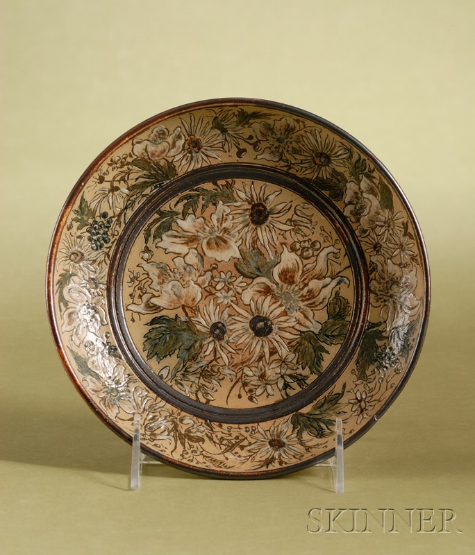 Appraisal: Martin Brothers Glazed Stoneware Rimmed Plate dated with overall designs