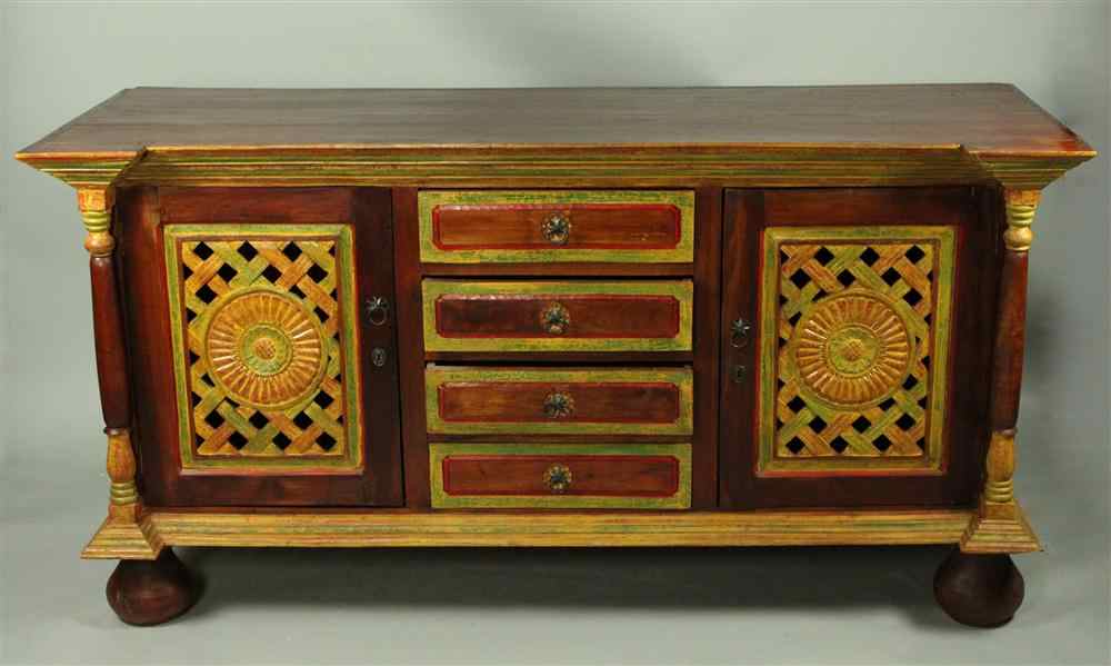 Appraisal: INDONESIAN PAINT DECORATED BUFFET OR SERVER having a rectangular top