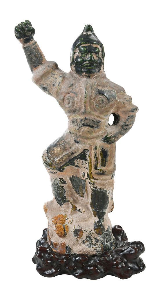 Appraisal: Chinese Earthenware Nio Figure on Stand wrathful guardian figure standing