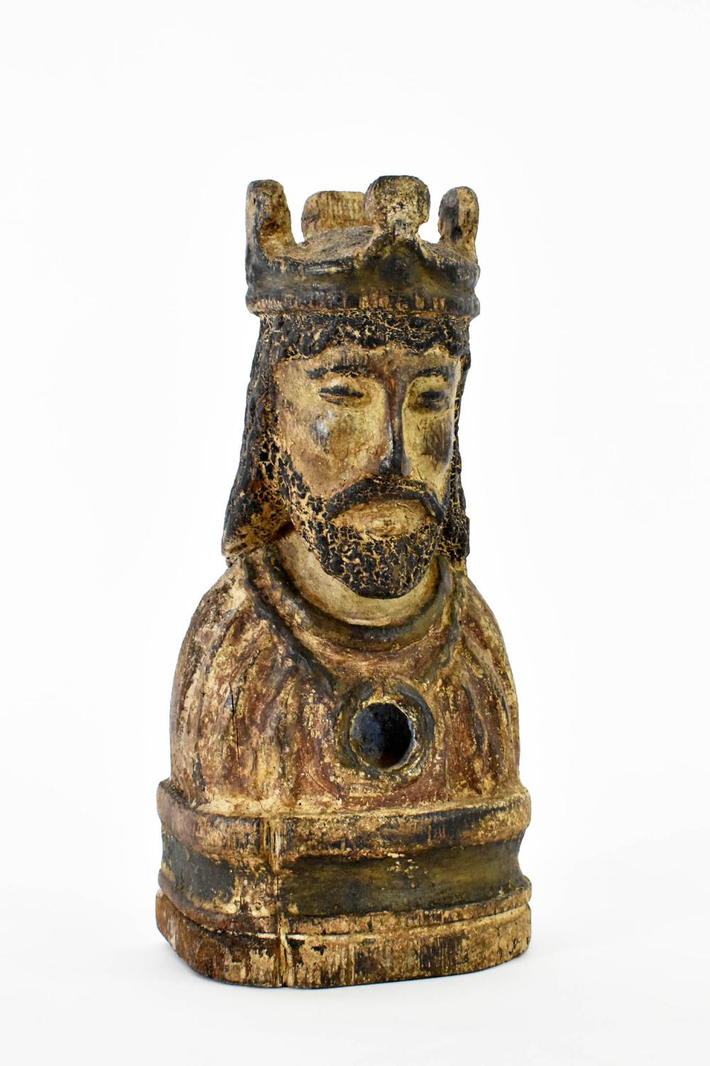 Appraisal: SPANISH COLONIAL RELIQUERY WOOD SANTOS BUST OF A KING th